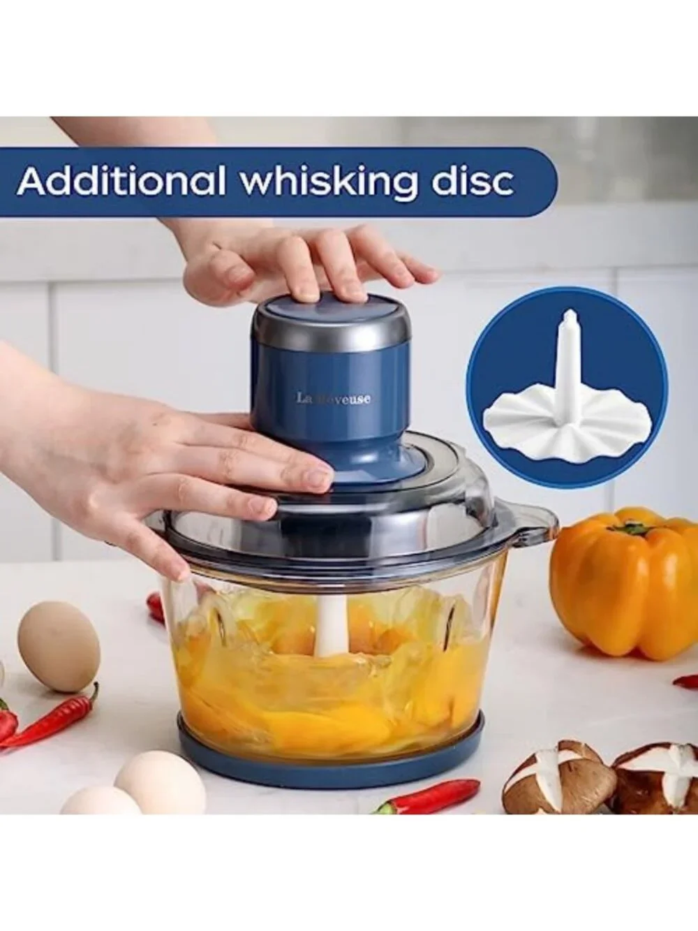 Versatile 7-Cup Electric Food Processor & Chopper with Glass Bowl - Blue Kitchen